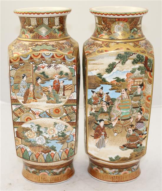 A pair of Japanese Satsuma pottery square baluster vases, early 20th century, 31cm